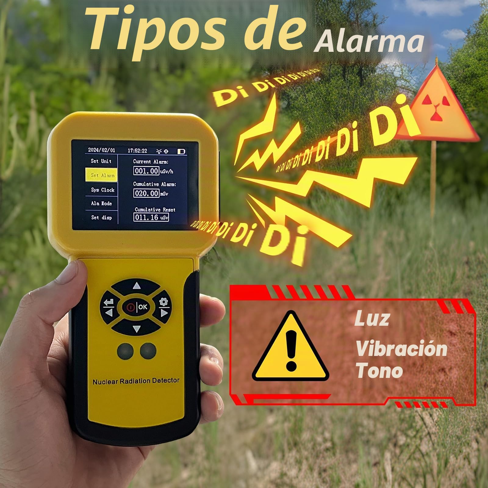 Contador Geiger Nuclear Detector de radiaciones Contador Geiger-Müller para medir la Intensidad de Las radiaciones ionizantes partículas Beta, Rayos Gamma y Rayos X, Pantalla LCD ajustes de Alarma
