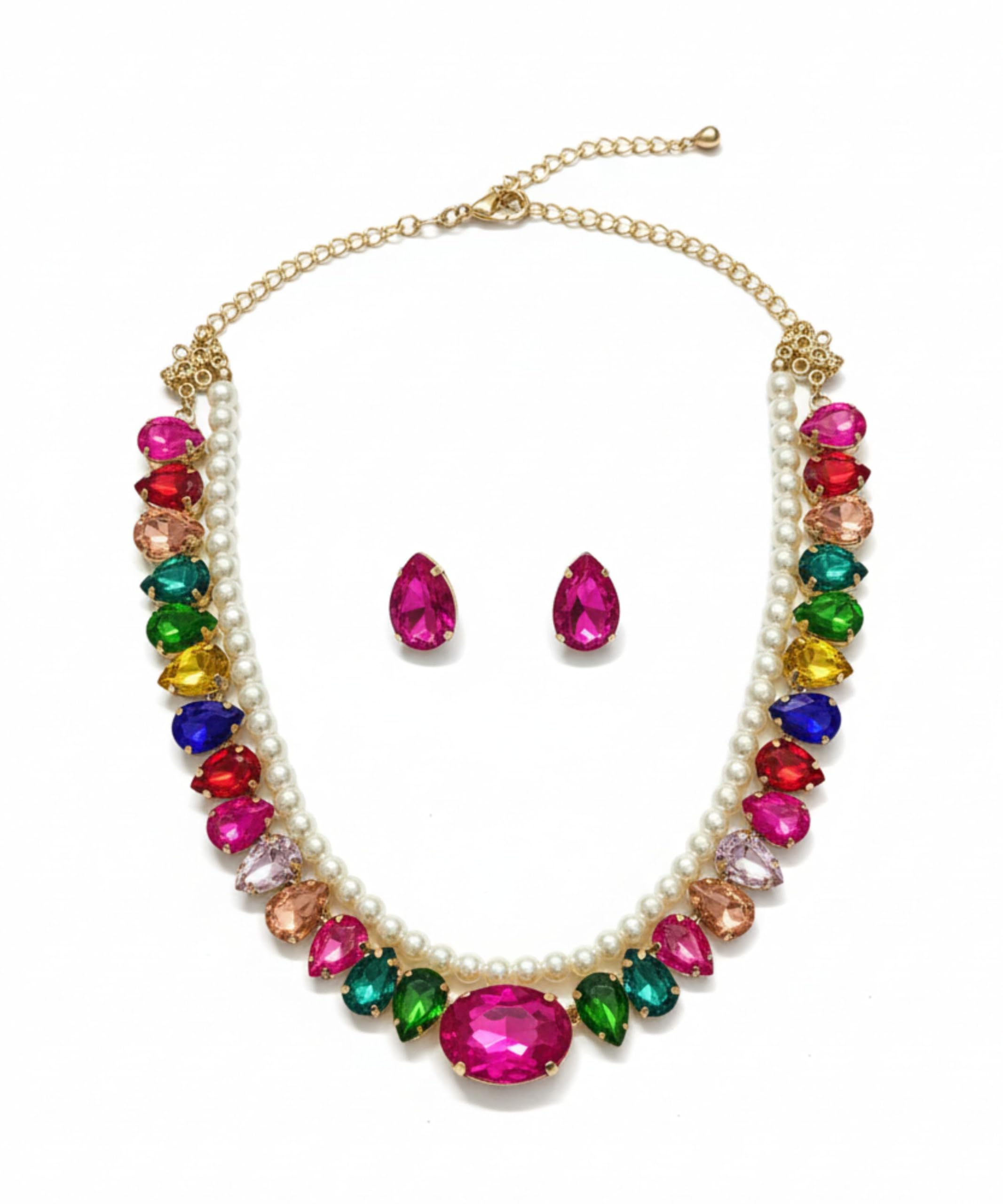 Statement AD CZ American Diamond Cubic Zerconia Pearl Necklace Set | Gold Plated Chunky Fashion Jewelry for Women & Girls-image-43