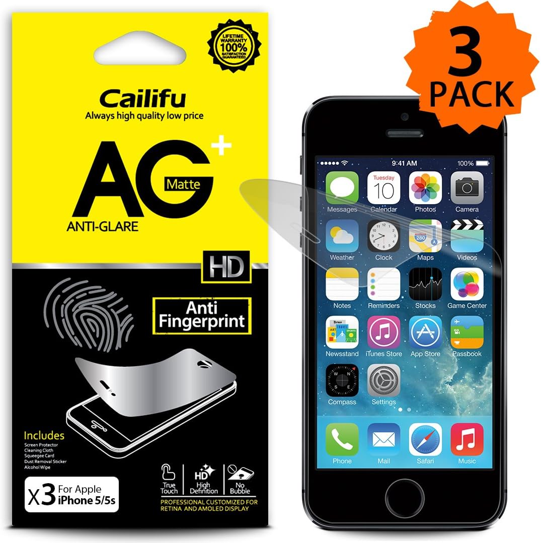 Cailifu [Matte ] Apple iPhone 5 /iPhone 5S / iPhone 5C Highest Quality Premium Anti-Glare and Anti-Fingerprint Screen protector with Lifetime Replacement Warranty [3-Pack] - Retail Packaging 2014