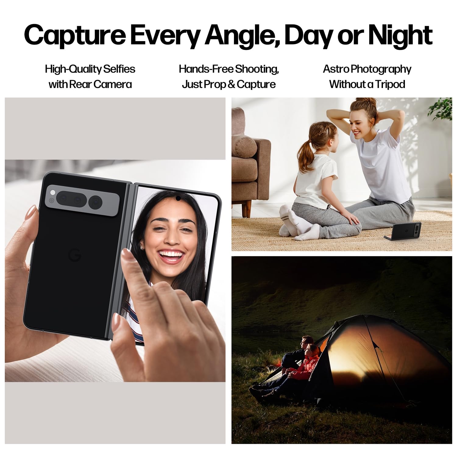 Google Pixel Fold Phone - Unlocked Android 5G Smartphones with 7.6" OLED Display, 256GB Storage, 12GB RAM, Triple Camera, Foldable Split-Screen Design, 24Hr Battery, Wireless Charging Bundle, Obsidian