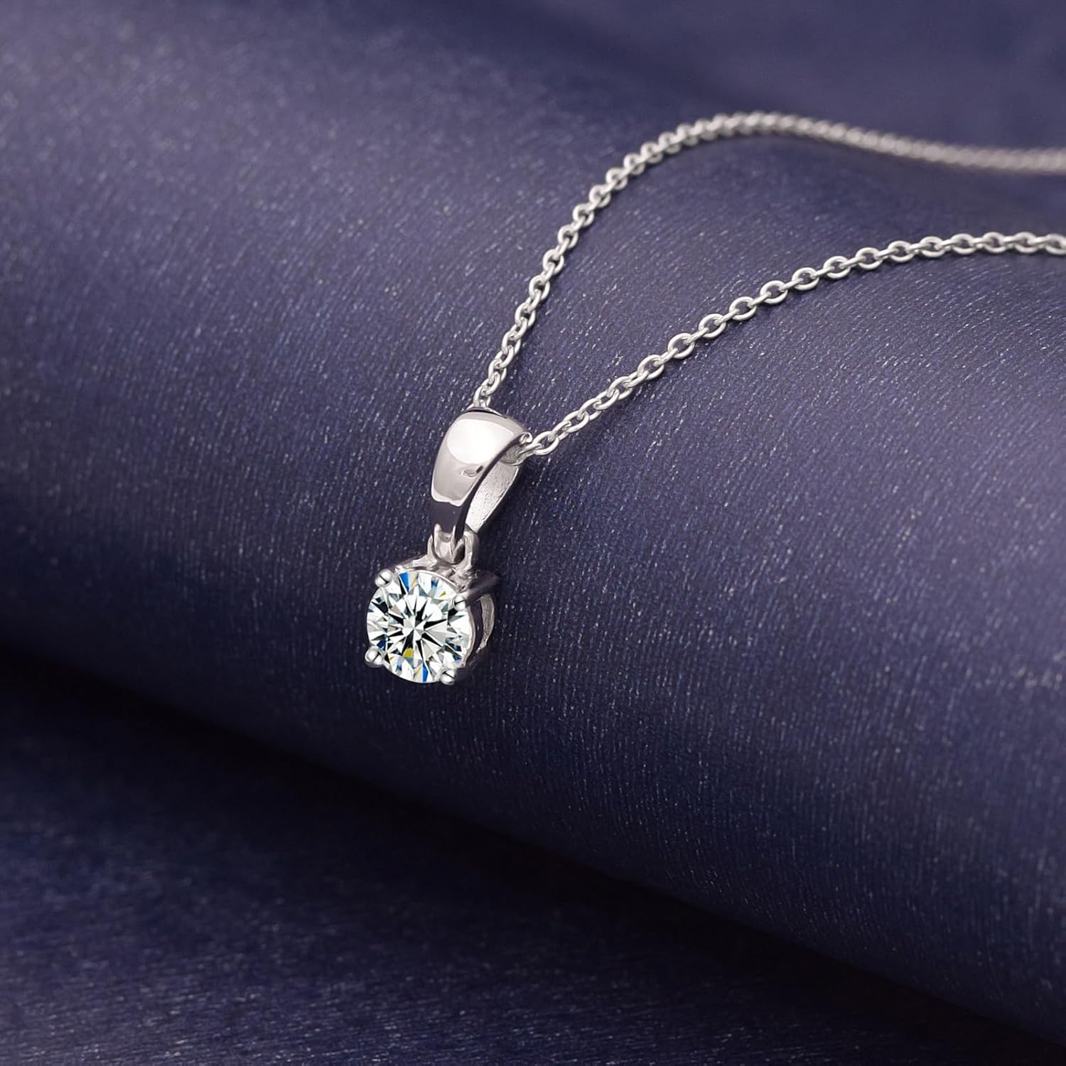 1 Carat Lab Created Diamond Pendant Necklace For Women Solitaire Round Moissanite D Color Sterling Silver Necklace With Adjustable Chain (18"+2") For Women Gift For Wife/Mom With Certificate