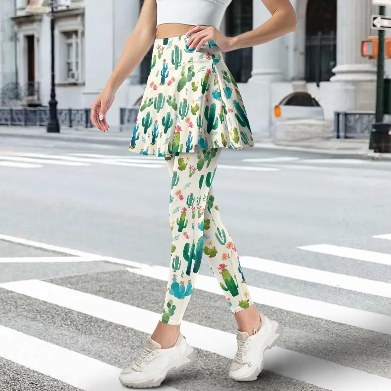 Women's Tennis Skirted Leggings with Pockets for Women Active Skort Athletic Ruffle Pleated Golf Pants Skirt