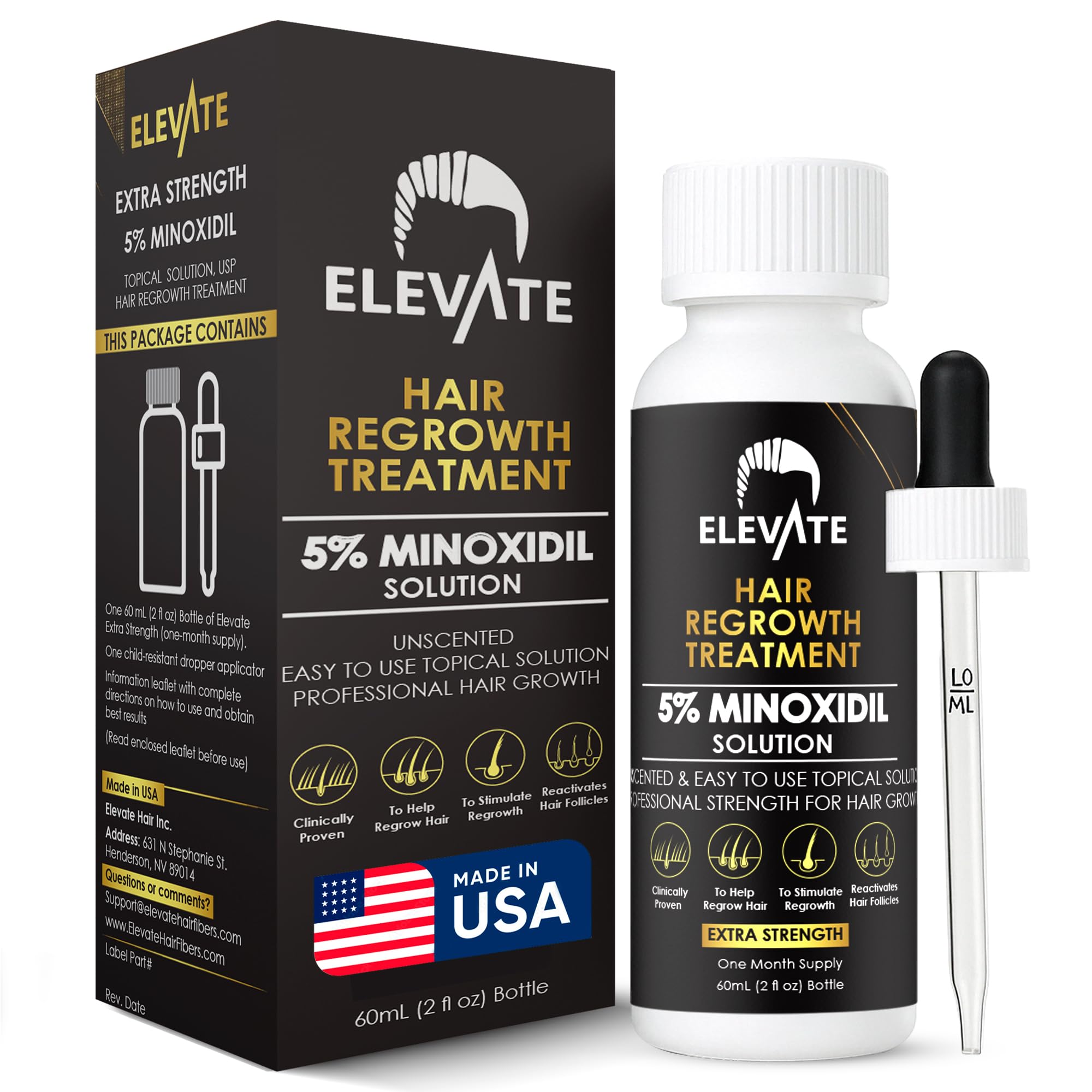 Elevate Hair Regrowth Treatment 5 Minoxidil Solution for Hair Growth - Extra Strength Topical Hair Growth Serum for