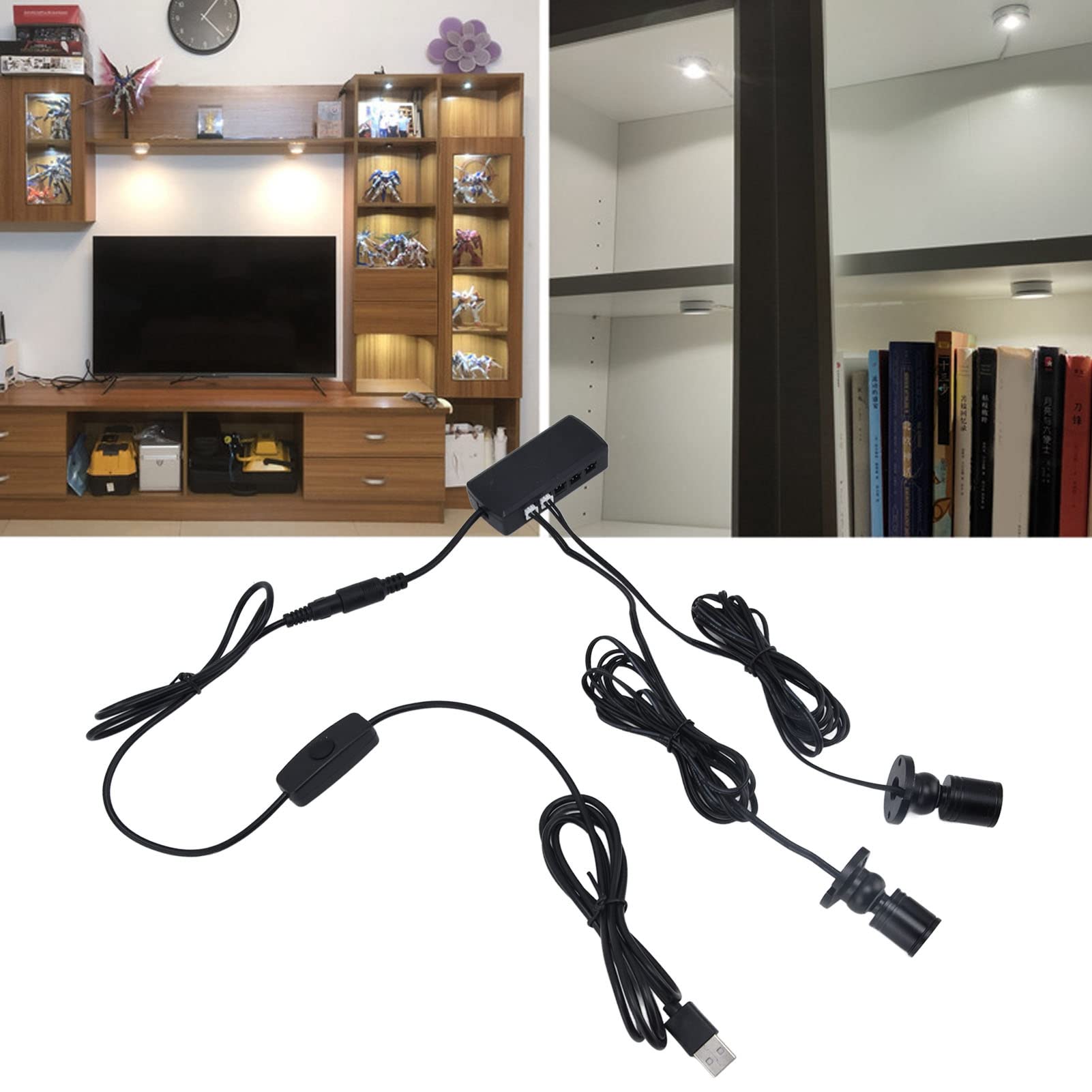Lámpara LED redonda pequeña, regulable, alimentada por USB, para armarios y salas de exposiciones. (Del uno al nueve)