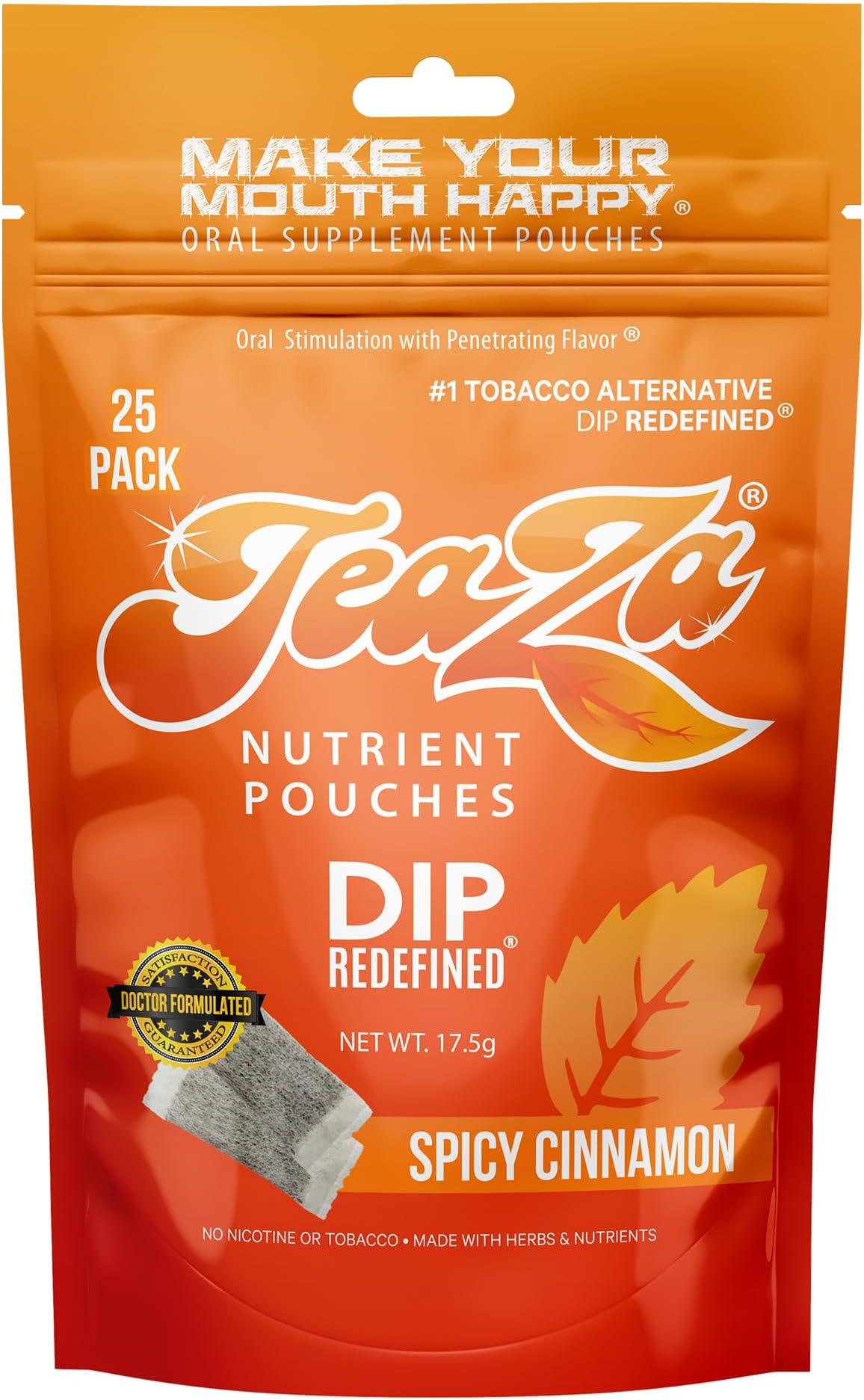 Teaza Energy Pouches - Alternative Snuff Healthy Dip Pouches with Extra Kick of Spice, Spicy Cinnamon (1 Pack) - Nicotine Free Dip Chewing Alternative Tobacco