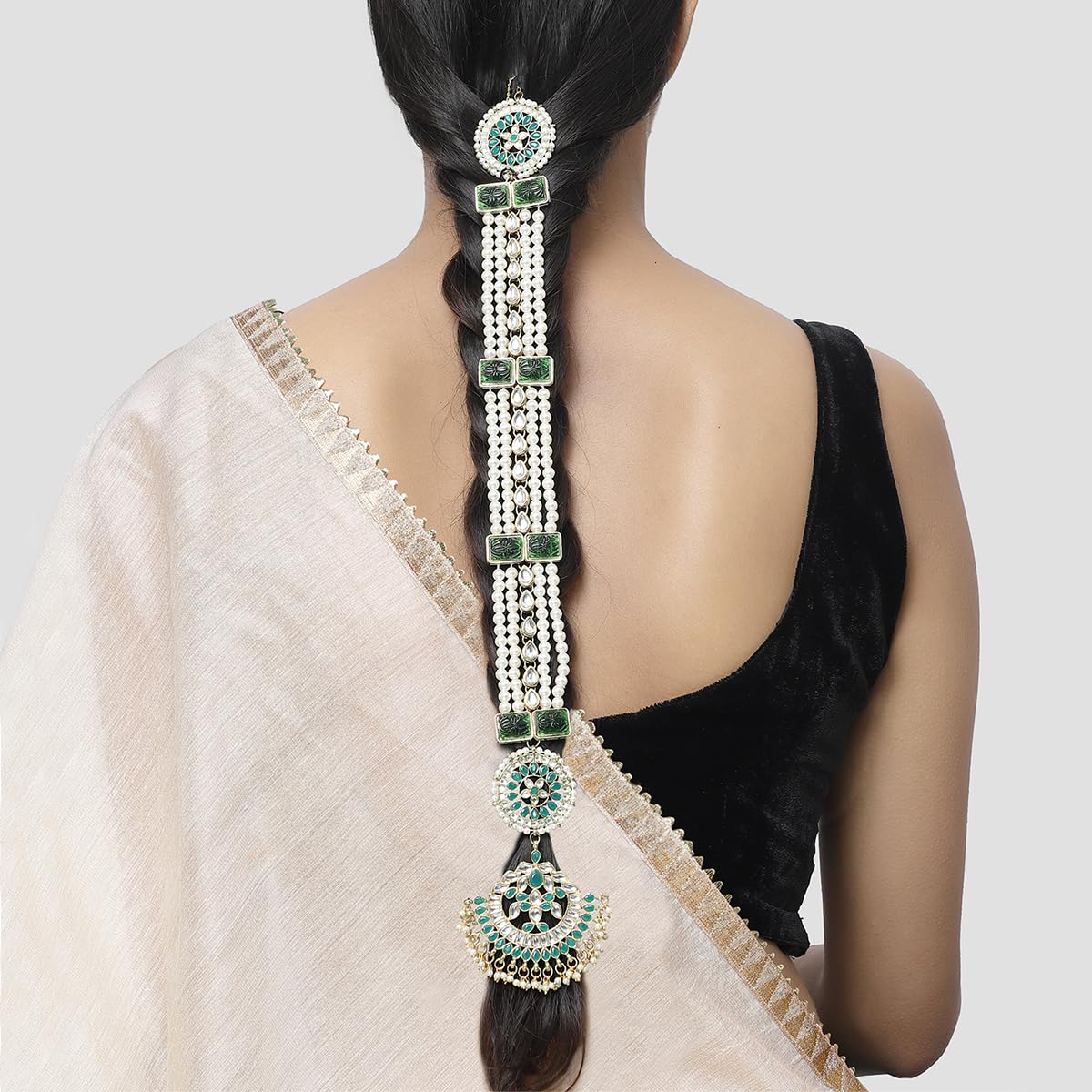 Karatcart Green Carved Stone Studded Pearl Kundan Bridal Wedding Hair Braid Choti (B0CRB77JJ9) Amazon Price History, Amazon Price Tracker