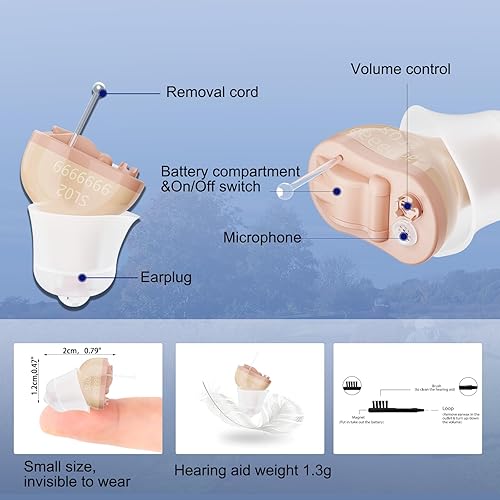 Miniatura 3 de Audífono, amplificador auditivo para personas mayores, mini CIC audífono de un solo oído con batería funciona con cancelación de ruido audífonos