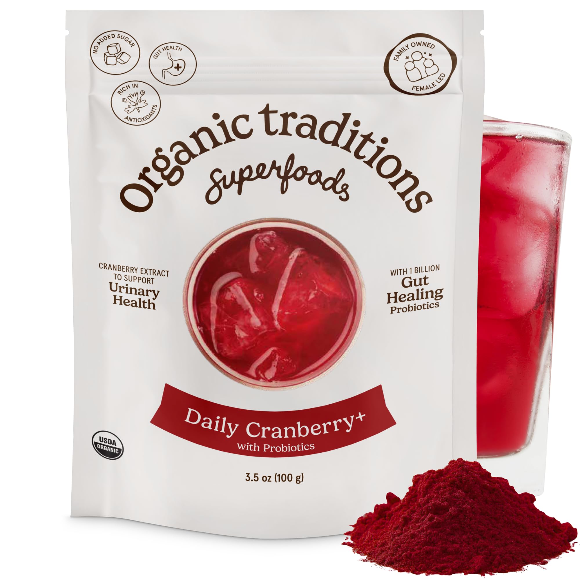 Organic Traditions Cranberry Powder and Extract Blend, No Added Sugar 3.5oz