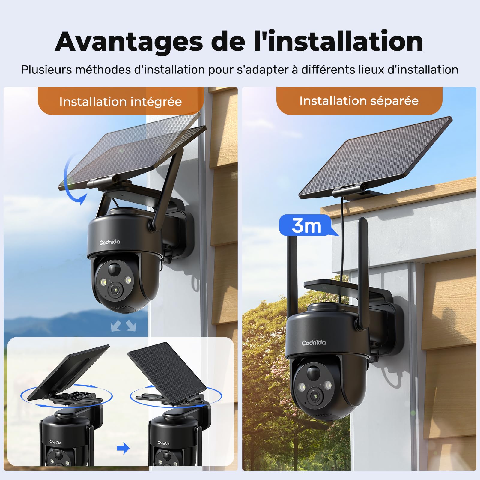 Codnida 4G LTE Caméra de Surveillance Extérieure sans Fil Solaire avec Carte SIM,9000mAh Batterie,2K HD,Vision Nocturne Couleur,Audio Bidirectionnel,IP66