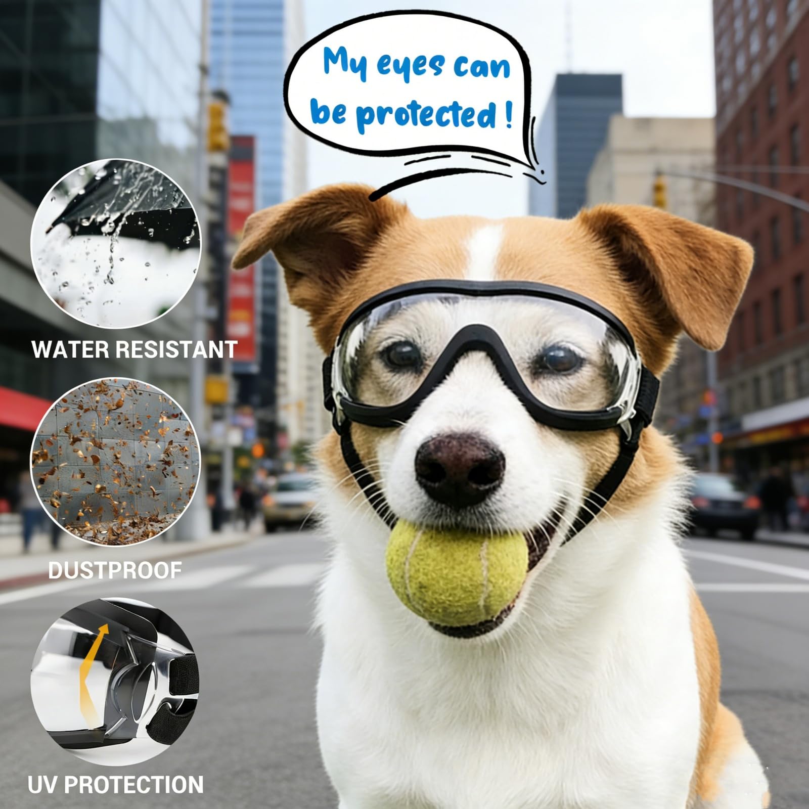 Namsan Lot de 2 paires de lunettes pour chiens moyens et grands, protection UV, lunettes pour chien, protection des yeux, sangles élastiques réglables, verres transparents/argentés
