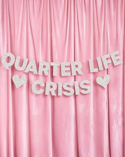 Miniatura 3 de xo, Fetti Cartel de crisis de Quarter Life - Purpurina plateada, 4 pies | Divertidas decoraciones de fiesta de cumpleaños, decoración de cumpleaños