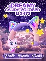 Vista 3 de iClever - Auriculares Bluetooth para niños, con orejas de gato iluminadas, 60H de tiempo de reproducción, carga rápida USB C, volumen seguro