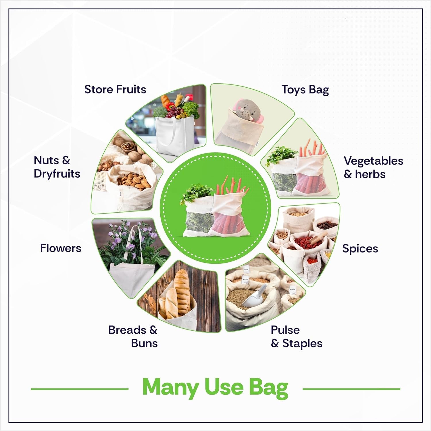 Organic Cotton Produce Bags - Reusable & Washable -15