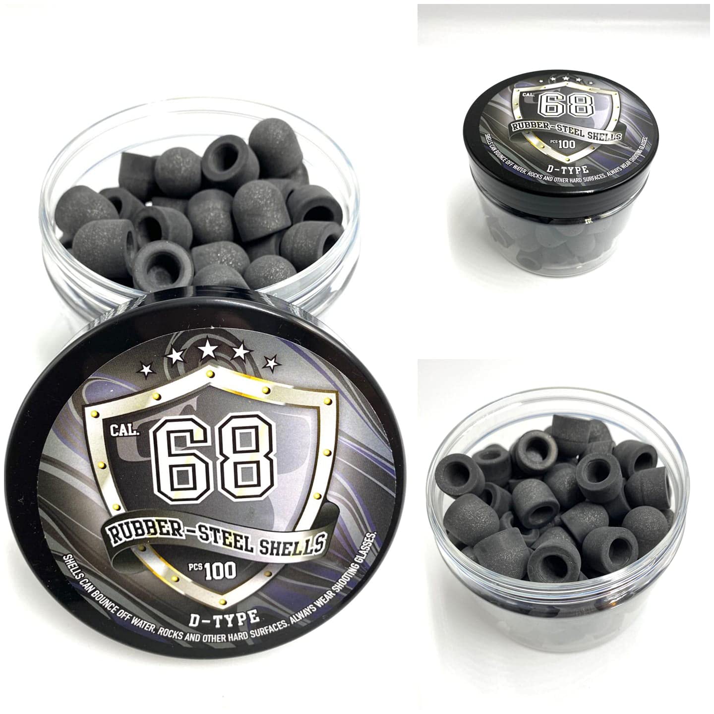 New! 100 x D-Type Hard Mix Rubber Steel Shells Rubber Balls Mixed with Steel Powder 6 Grams for Training Home Self Defense Paintball Pistols in 68 Caliber