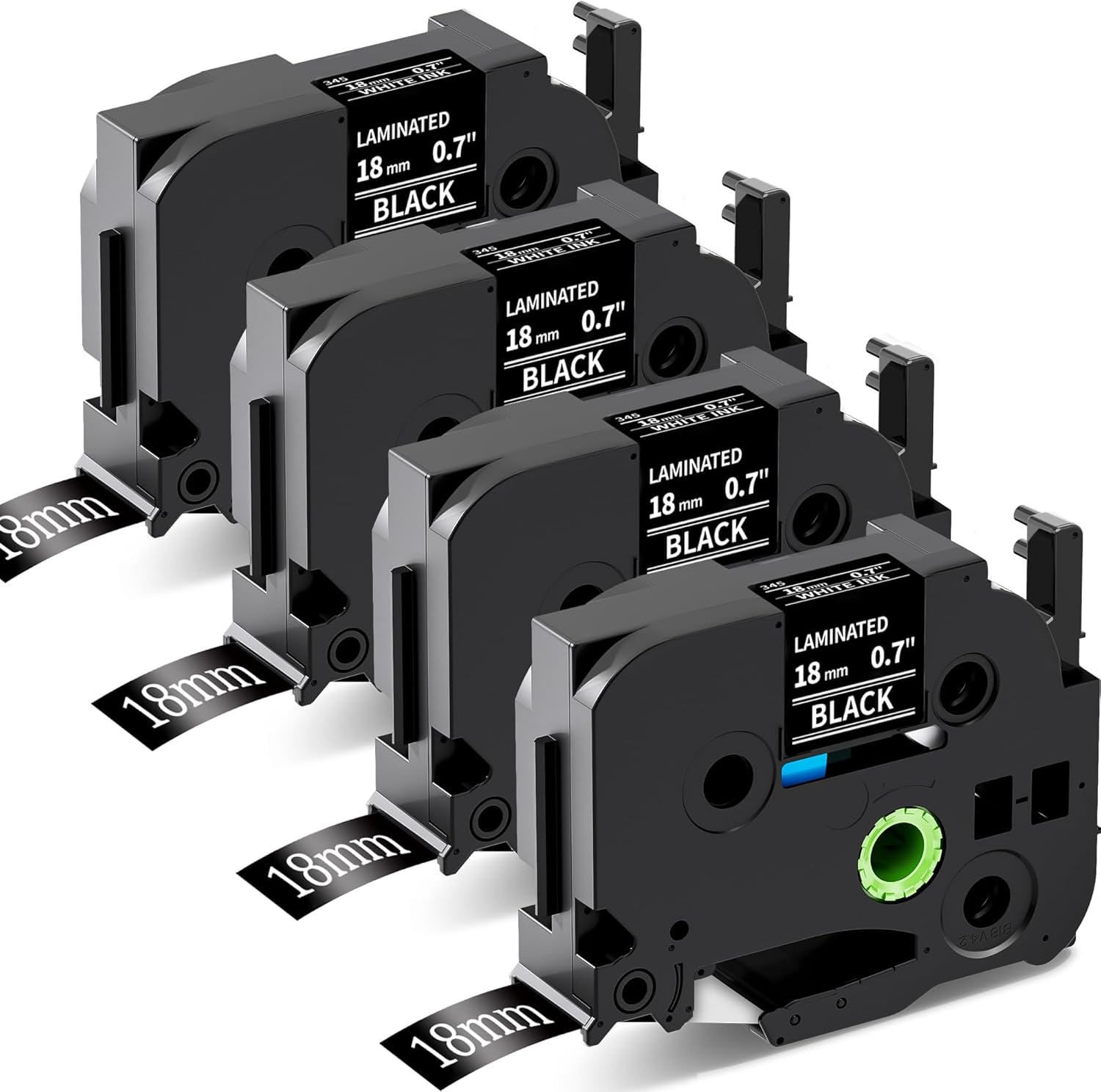 TZe-345 White on Black 3/4" Label Tape Replace for Brother P-Touch Label MakerTape 18mm 0.7 Laminated TZ Tape TZe345 Work with Brother Label Maker PTD600 PT-D610BT PT-D410 PTD400 PT-1830, 4-Pack