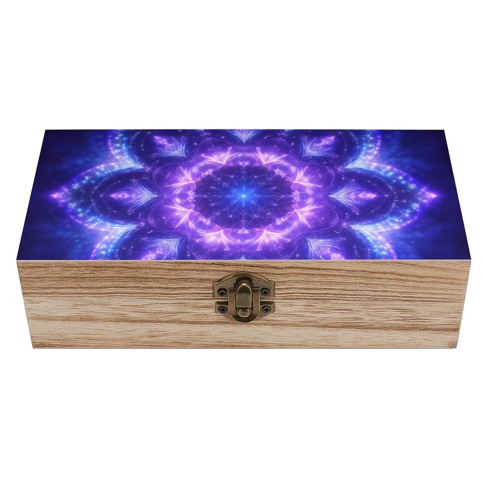 SMAZDFXX Psychedelic Mandala Floral Foliage Wooden Storage Box With Hinged Lid Decorative Front Clasp Keepsake Boxes