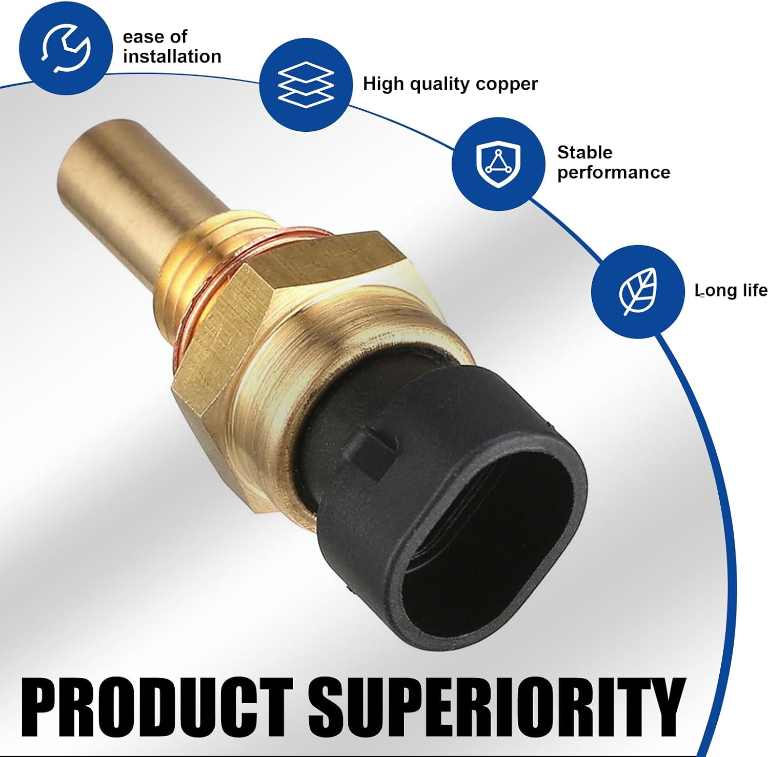 1 Pack Car Engine Temperature Sensor with Plug, Durable Metal Vehicle ECT Temp Sensor Parts Replacement, Compatible with Delphi OEM #15404280 12191170 60811520 12608814 (Gold)