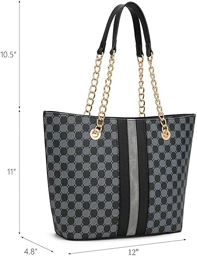 Vista 14 de Montana West Bolso de mano para mujer con asa superior con cadena Gris/Negro,M Café,M Deep Rose Rojo,verde, (M Green),Beige,Monograma