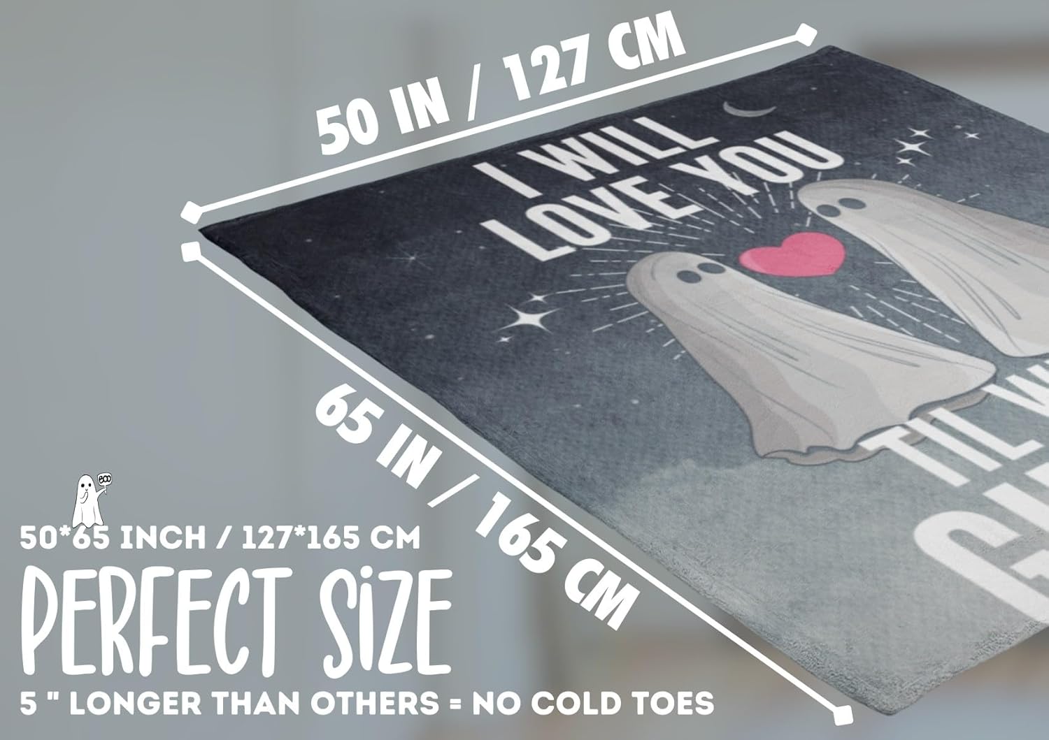 Gifts for Her Him, Anniversary Wedding Gifts for Couples, Romantic Valentines Day I Love You Gifts Blanket for Him Her - I Will Love You Til We're Ghosts - Black - 60x80 Inches