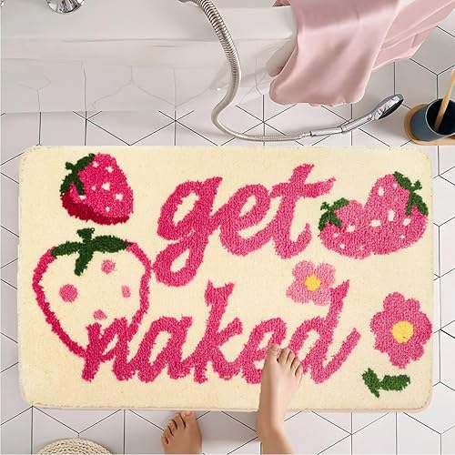 Enhopty Alfombra de baño Get Naked con diseño de flor de fresa, divertida y bonita, antideslizante, de microfibra, absorbente, para el hogar,