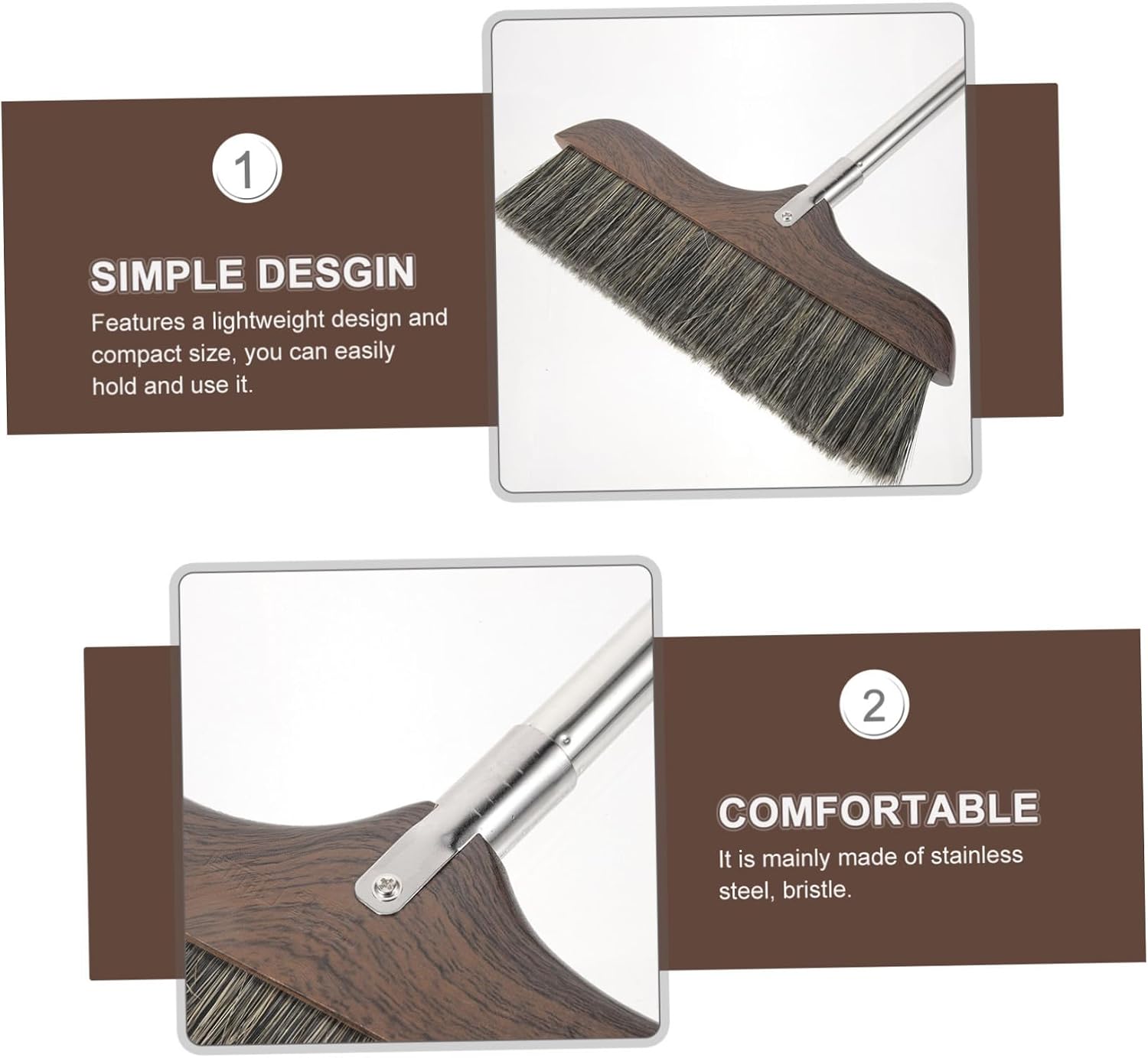 GARVALON Handle Push Broom for Household Cleaning Bristles for Pet Hair Removal Comfortable Sweeping Tool for Home Kitchen and Office Use for Indoor and Corner Cleaning