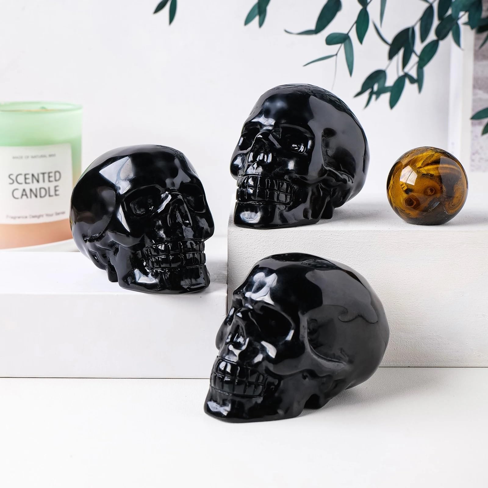 1PC Black Obsidian Crystal Skulls Statue Stones Crafts Room Decor Aquarium Witchcraft Decoration