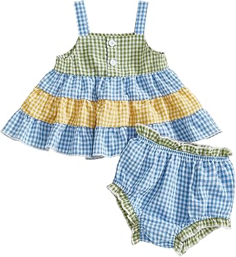 Kupretty Baby Girl Clothes 3 6 12 18 24 Months Summer Outfit Floral Sleeveless Ruffle Dresses Tops + Shorts Set