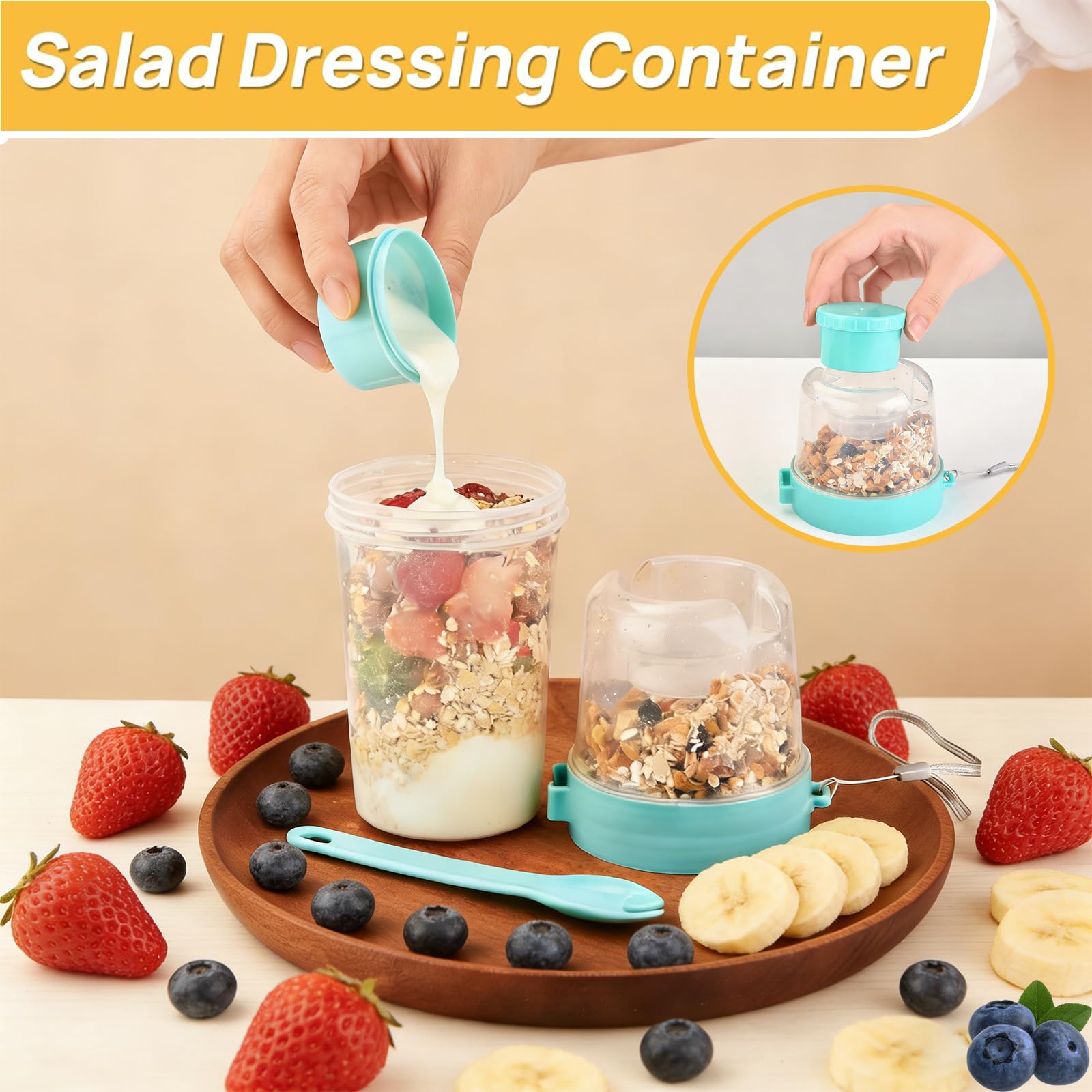 VITEVER 4er-Pack 27 oz wiederverwendbare Joghurt-Parfait-Becher mit Deckel und Löffel, Müsli-Parfait-Becher mit Salatbox, Overnight-Oats-Behälter, auslaufsichere Puddingbecher für Joghurt, Obst, Gemüs