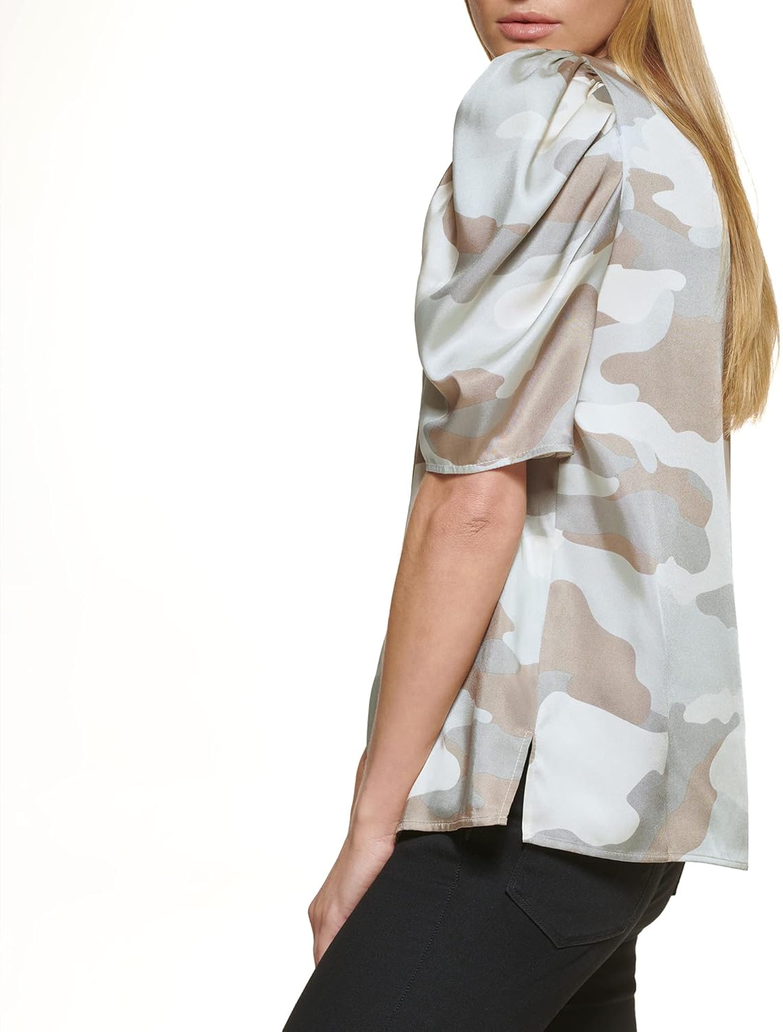 DKNY Womens Polished V-Neck Statement Sportswear Top - Image 2