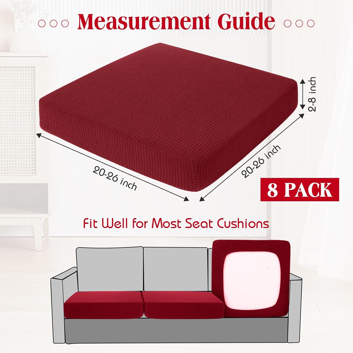 Newwiee 8 Patio Stretch Sofa Cushion Covers Outdoor Cushion Covers Replacement Couch Slipcovers Sofa Seat Cover Soft Chair Cover Furniture Protector for Pet (Wine Red)