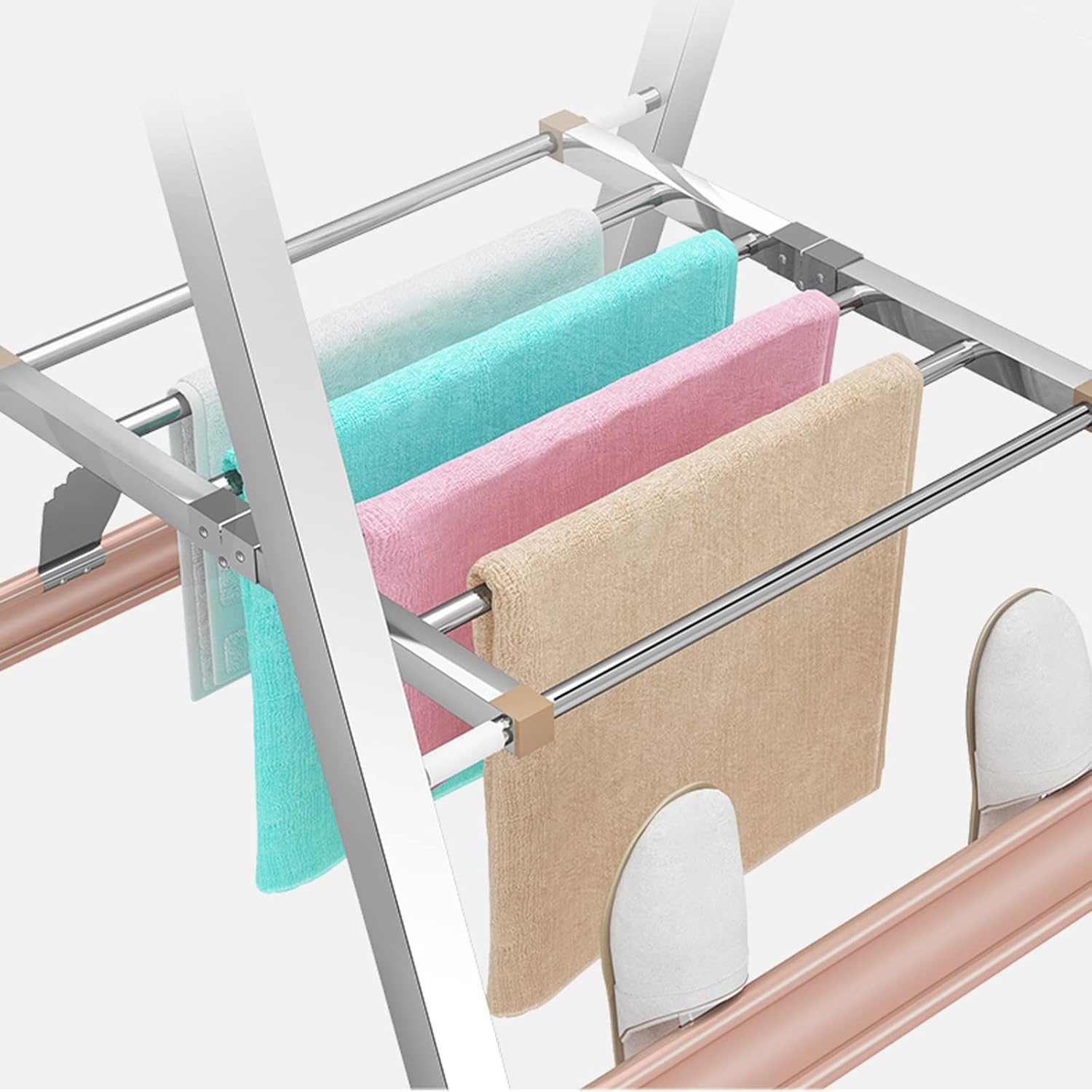 Foldable Portable Clothes Horse Airer - Stainless Steel Drying Rack with 4 Castors for Socks, Towels, Face Masks & Clothes - Space-Saving Solution for Efficient Drying