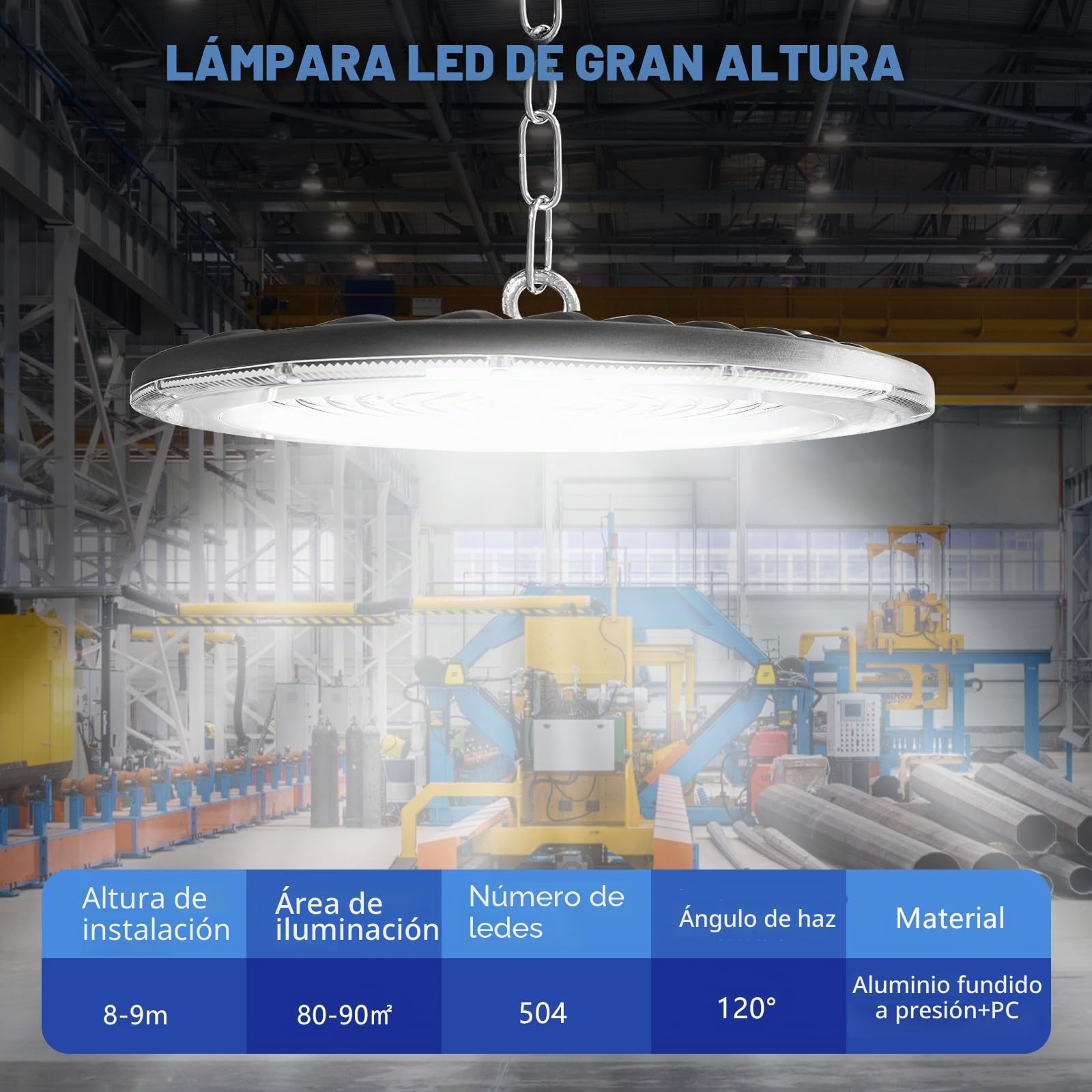 400W Naves Industriales LED, 6500K UFO Lámpara de Alta Bahía con cadena, IP65 resistente Foco de Techo Industrial, Iluminación Comercial para fábricas, garajes y almacenes