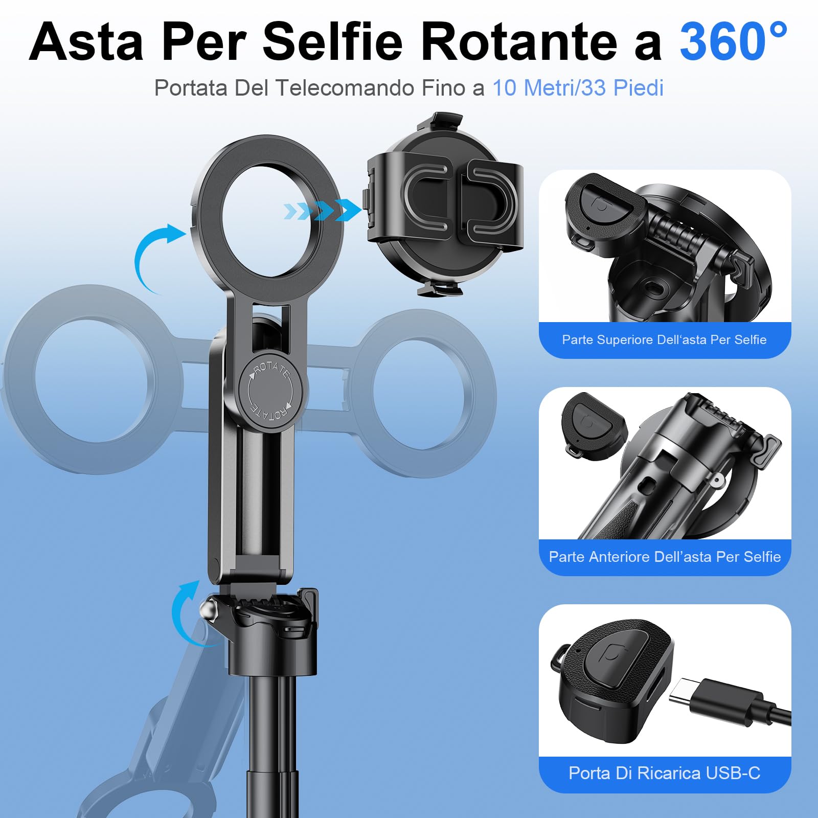 Treppiede magnetico mini 4-in-1 per smartphone, bastone selfie con telecomando Bluetooth rimovibile, zoom regolabile, slitta fredda, per iPhone e Android – pieghevole, ideale per vlog/fotografia