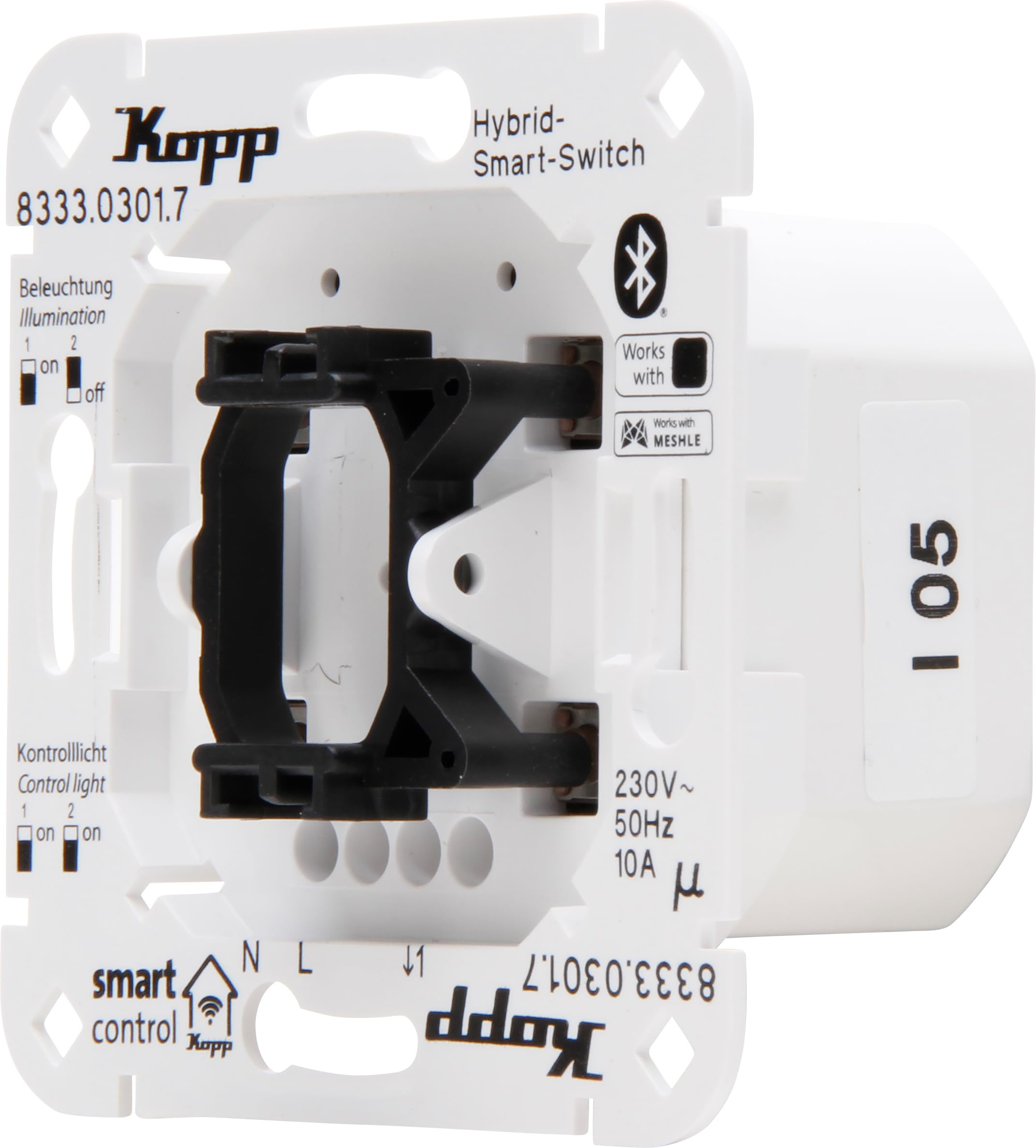 Kopp Smart-Control Hybrydowy inteligentny przełącznik: przełącznik 3-przewodowy, 1-kanałowy z uniwersalnym gniazdem kołyskowym dla Kopp i różnych producentów przełączników, Smart-Home, Amazon Alexa