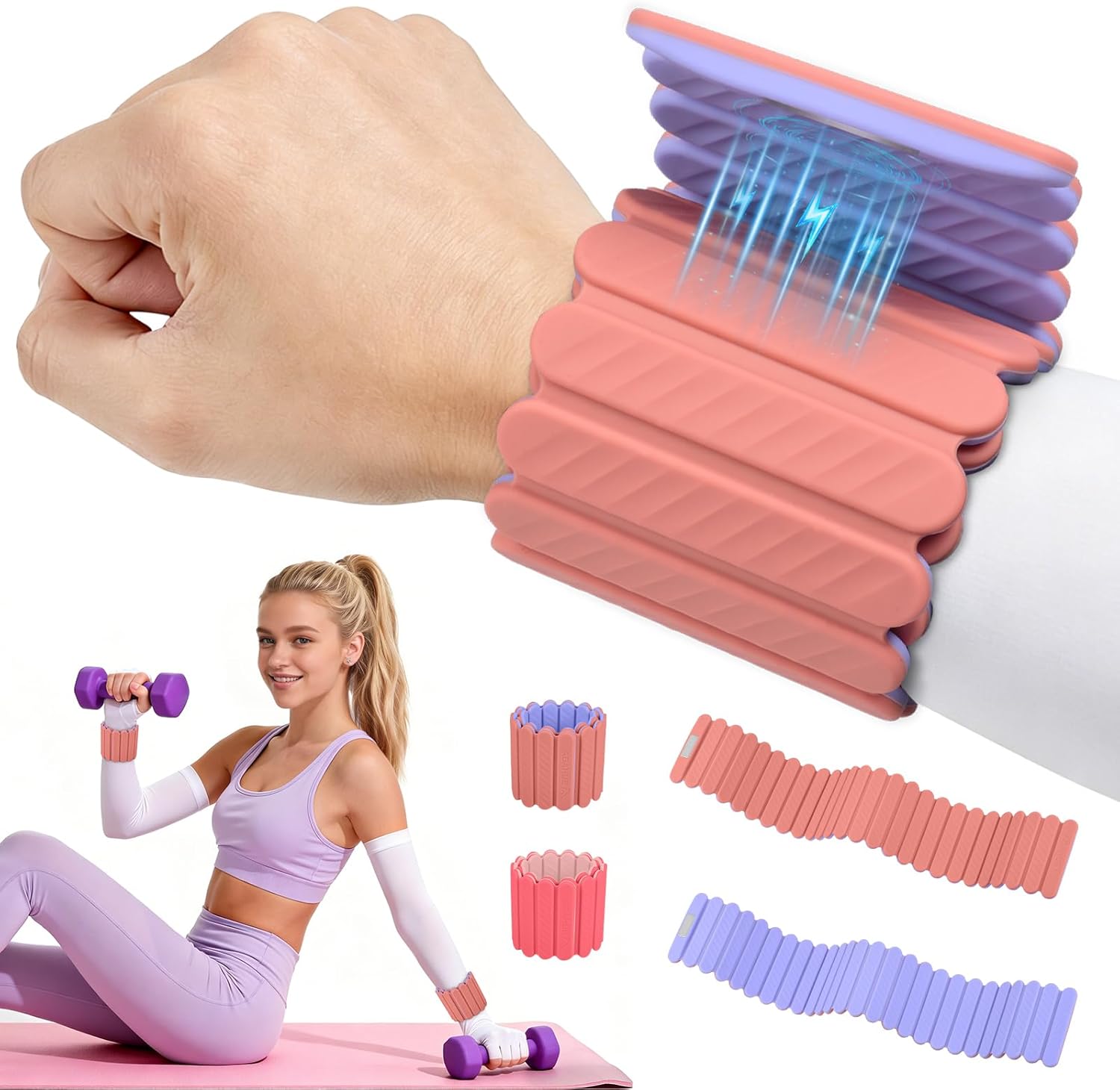 Abahub Wearable Wrist & Ankle Weights Set of 2, Stackable Magnetic Weighted Bracelet for Women, Waterproof Silicone Arm Leg Weights for Home Gym Workout, Walking, Yoga & Pilates