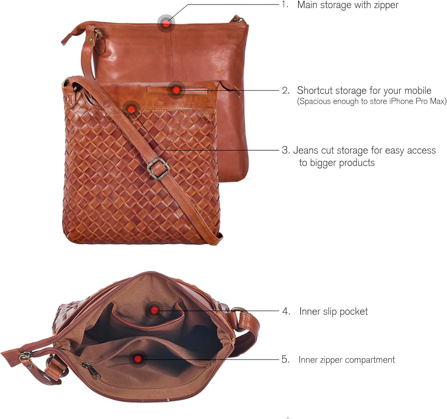 Leather Crossbody Bags for Women - Ladies Sling Handbags - Medium Cross body Purses Handbags - Purses For Women