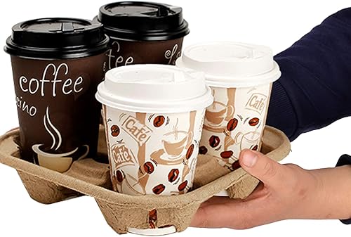 Miniatura 5 de Portabebidas biodegradable para 4 tazas, paquete de 30 bandejas ecológicas para llevar bebidas compostables, bandeja portavasos, bandeja de café