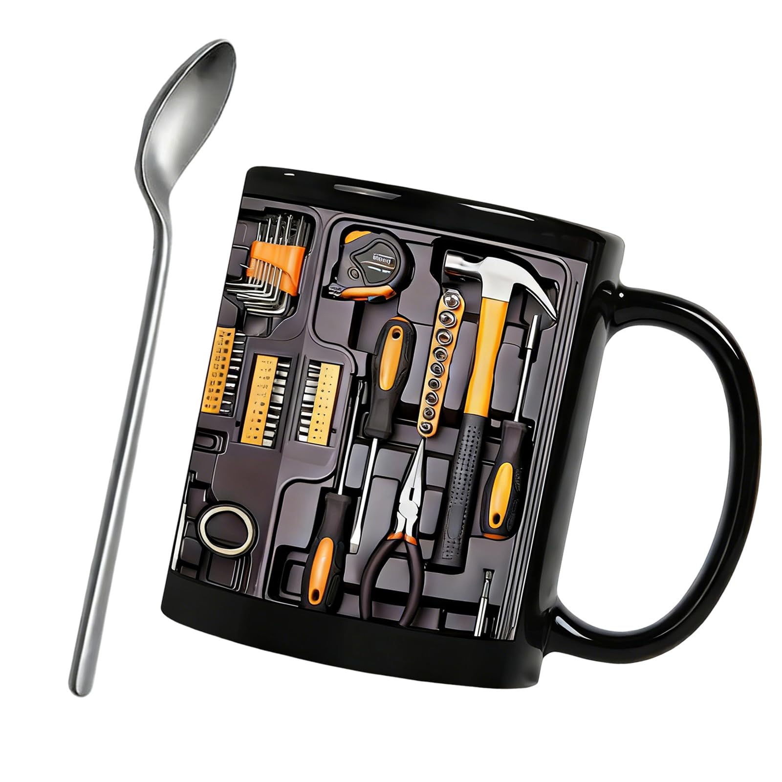 jiingekk Ceramic Mugs with Creative Toolbox Pattern Large Capacity for Hot Cold Beverages Suitable for Families and Practical Toolbox Mugs