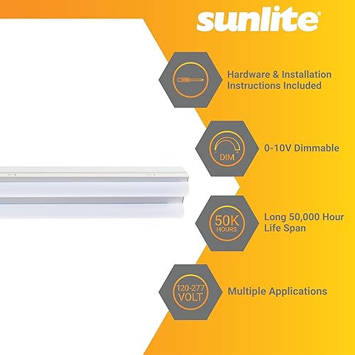 Miniatura 3 de Sunlite 85552 Lámpara de tira lineal LED de 2 pies, 20W, 2300 Lmns, CCT seleccionable 3000K-5000K, regulable, vida útil de 50,000 horas, 83 CRI,