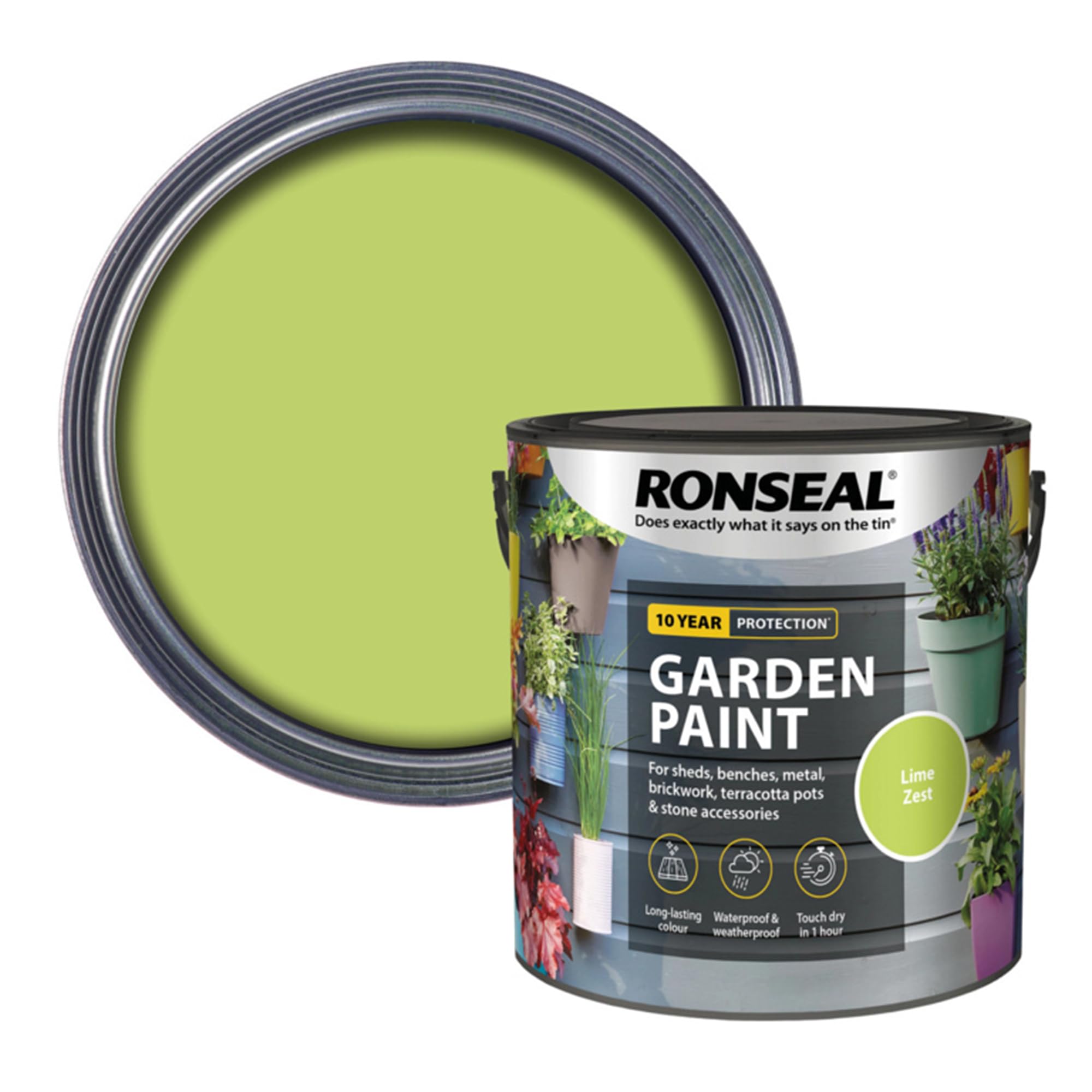 AOC24 Garden Fence Paint 2.5l – Multi-Surface Exterior Paint for Wood, Brick, Metal, Stone & Terracotta – Waterproof, Resists Fading, Matt Finish for Sheds, Fences, Garden Furniture Lime Zest
