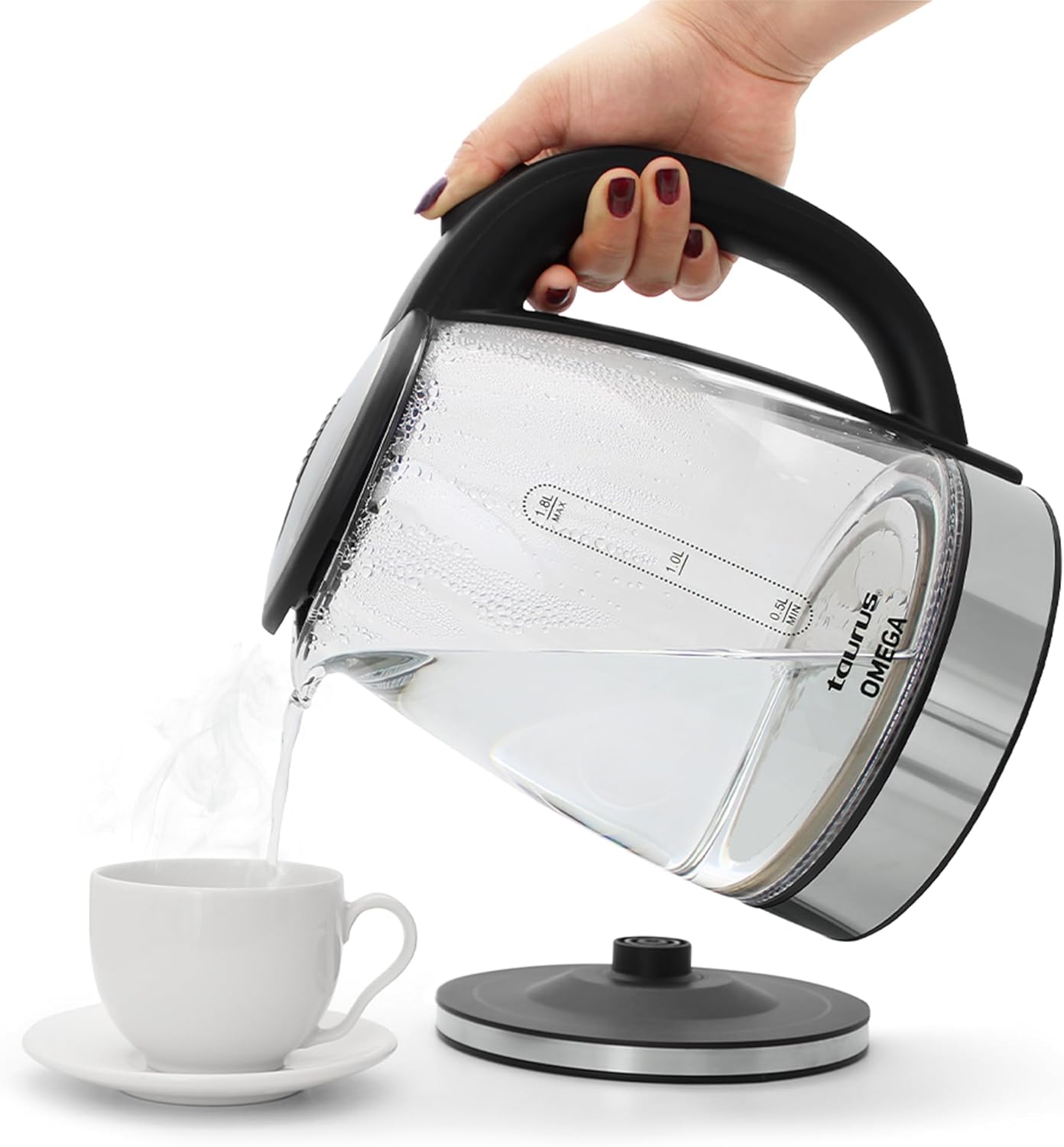 Taurus Cordless Electric Kettle – 1.7L Stainless Steel Hot Water Boiler | Fast Boil, 360° Swivel Base, Auto Shut-Off, BPA-Free – Modern & Portable Design for Tea, Coffee, Instant Meals