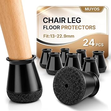 24Pcs Round Chair Leg Floor Protectors, Black Silicone Chair Leg Caps