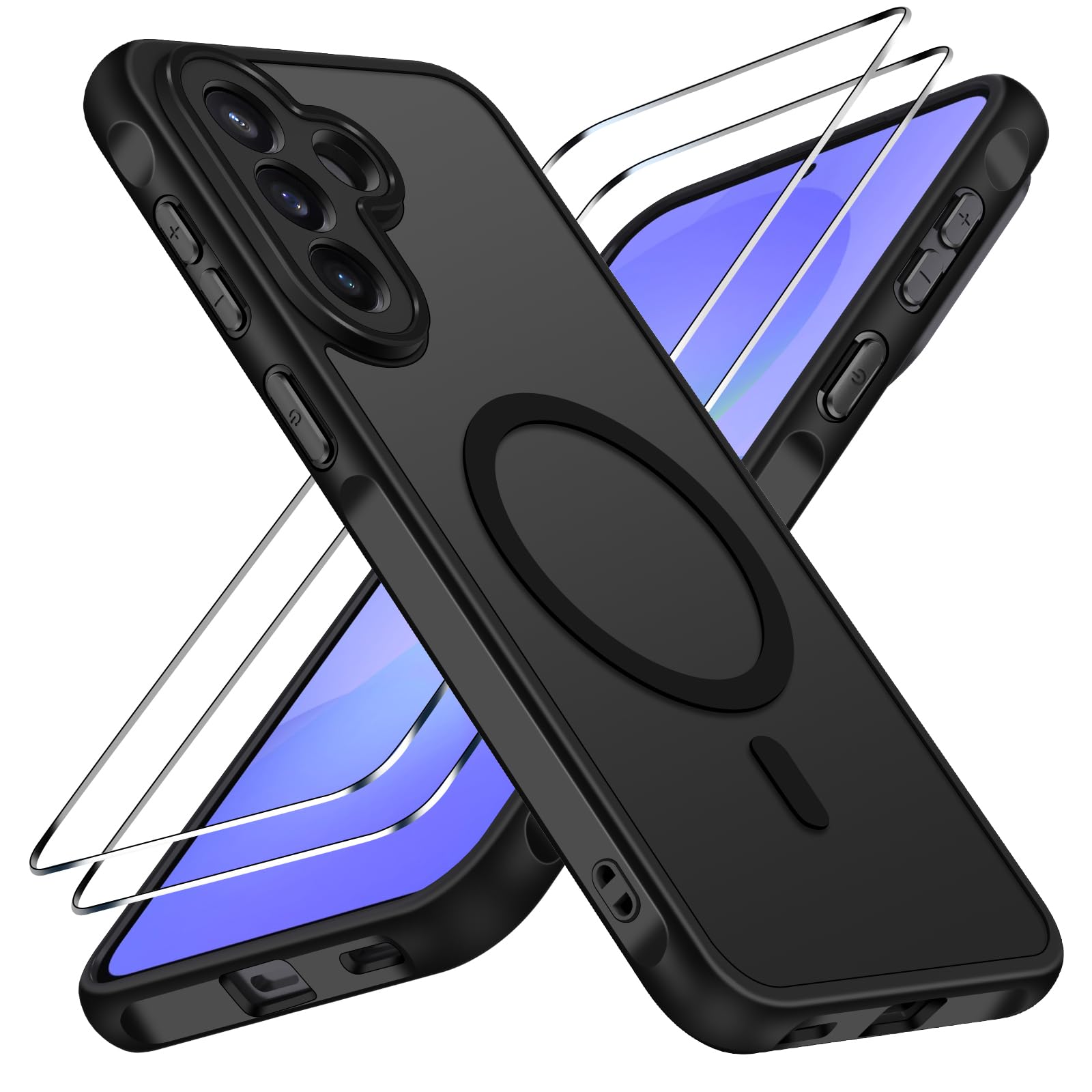 iVoler Cover Magnetica per Samsung Galaxy A57 5G con 2 Pezzi Pellicola Vetro Temperato, [Antiurto di Grado Militare] Custodia Traslucida Opaca Sottile Anti-Impronte MagSafe Case, Opaca Nero