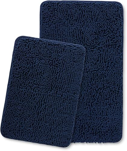 Miniatura 348 de Yeaban Alfombras de baño gris oscuro – Gruesas alfombras de baño de chenilla | Alfombras de baño absorbentes y lavables antideslizantes, alfombras