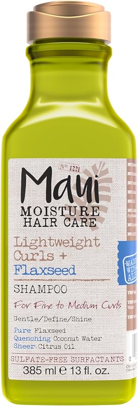 Maui Moisture Lightweight Curls + Flaxseed Shampoo, Paraben Free, Silicone Free, 13 Fl Oz,Green