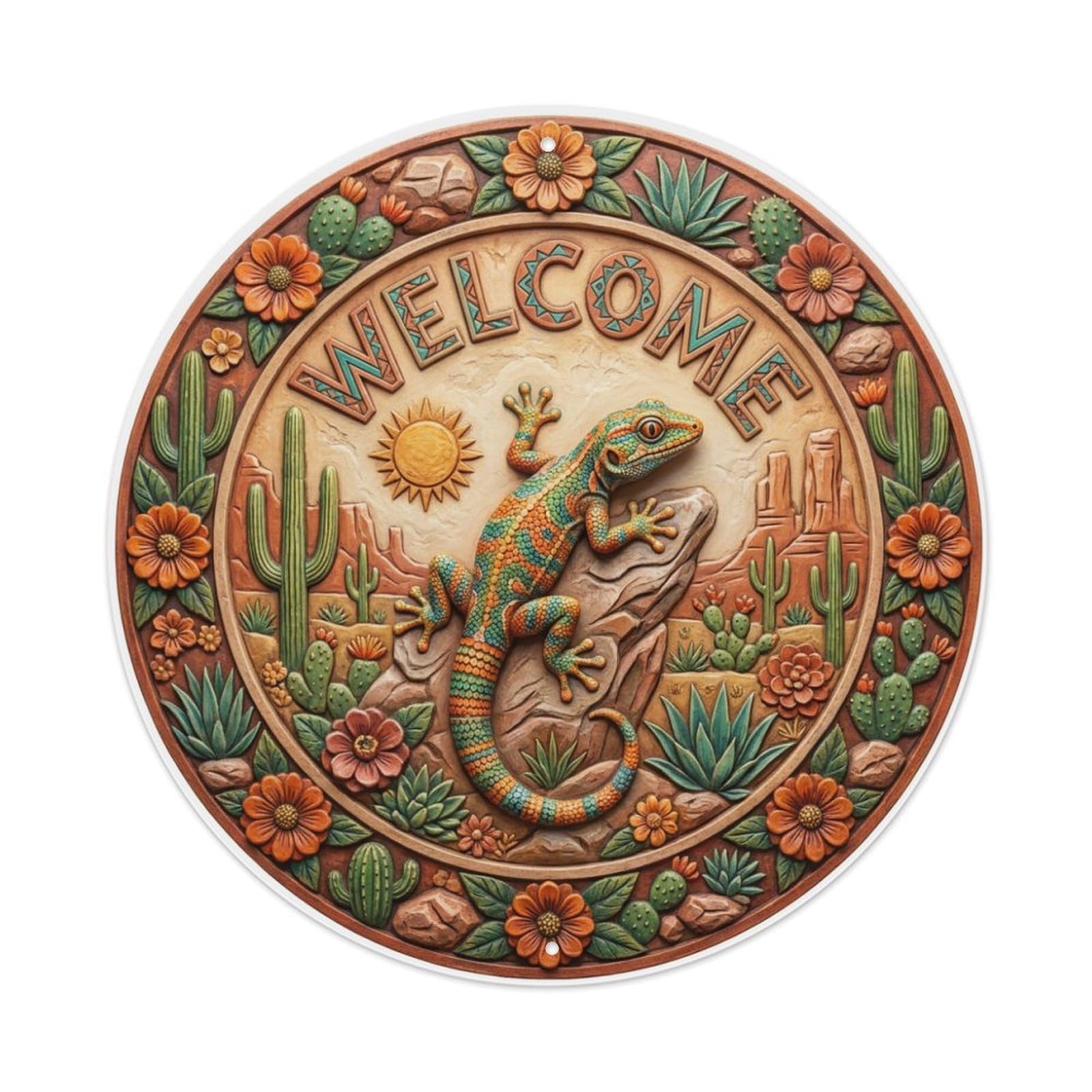 Metal Tin Sign Gecko Lizard Welcome Desert Oasis