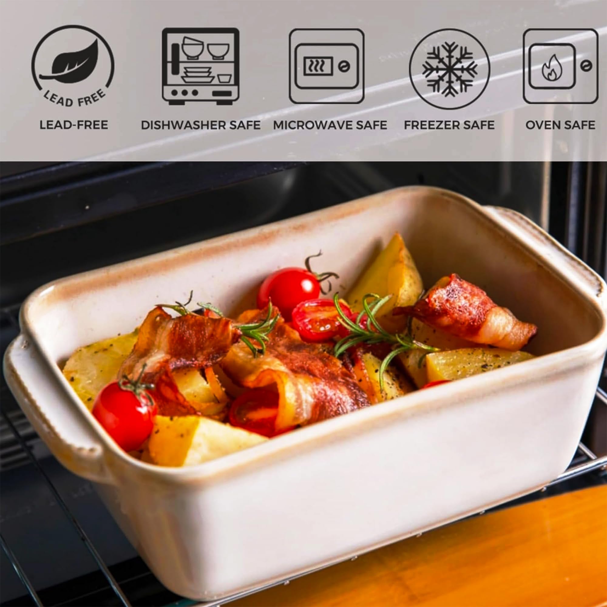 HVH 9x13 Baking Dish Set Of 3 - Ceramic Casserole Dishes, Farmhouse Style, Oven Safe Up To 500°F, Black Pottery