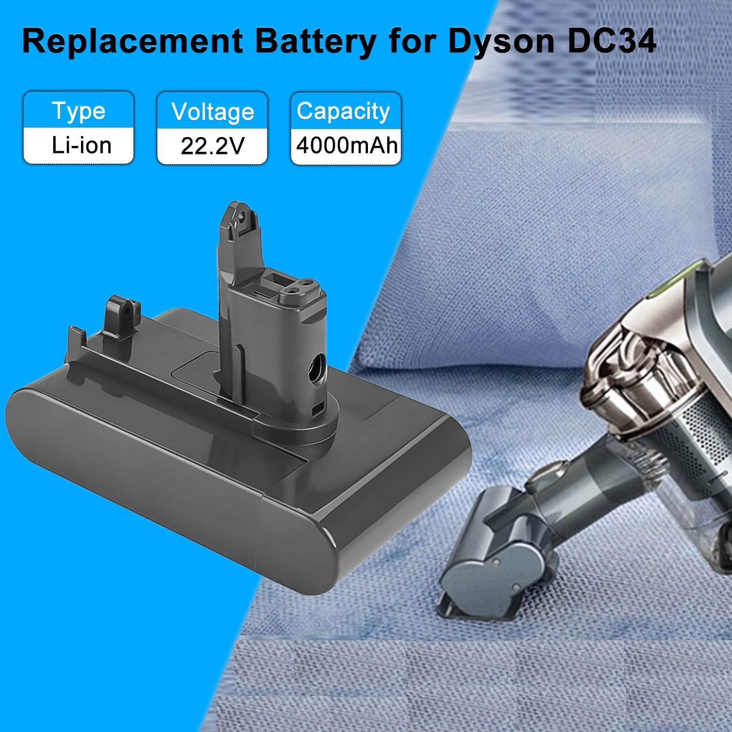 Energup Akumulator 22,2 V 4000 mAh do odkurzacza Dyson DC34 DC35 DC44 DC45 do odkurzacza ręcznego Dyson typu B [nie pasuje do typu A]