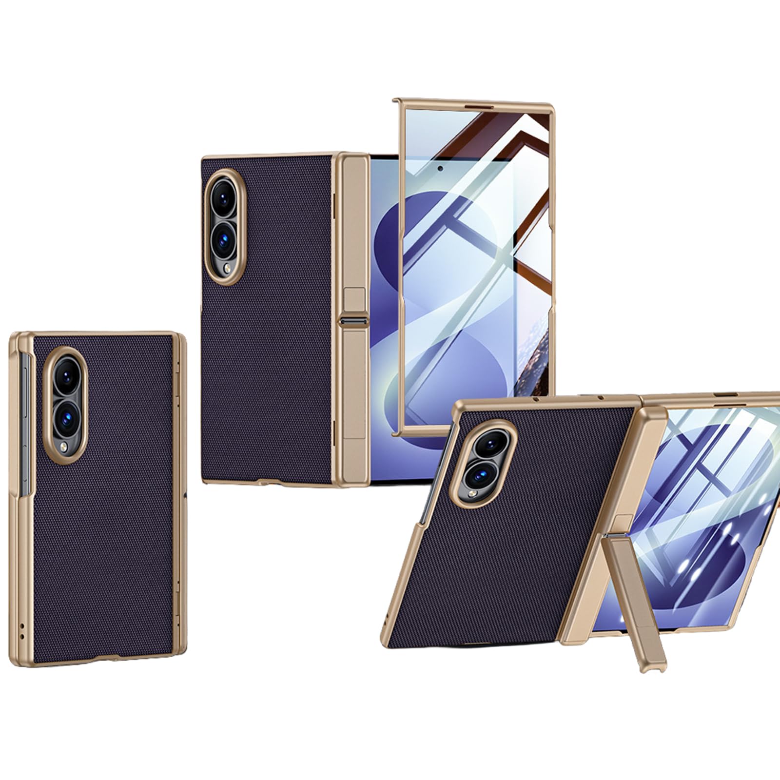 FDUJINH Cover for Samsung Galaxy Z Fold 8, Full Hinge Protection Kickstand Case Built-In Screen Protector Film Business Style Leather Shell
