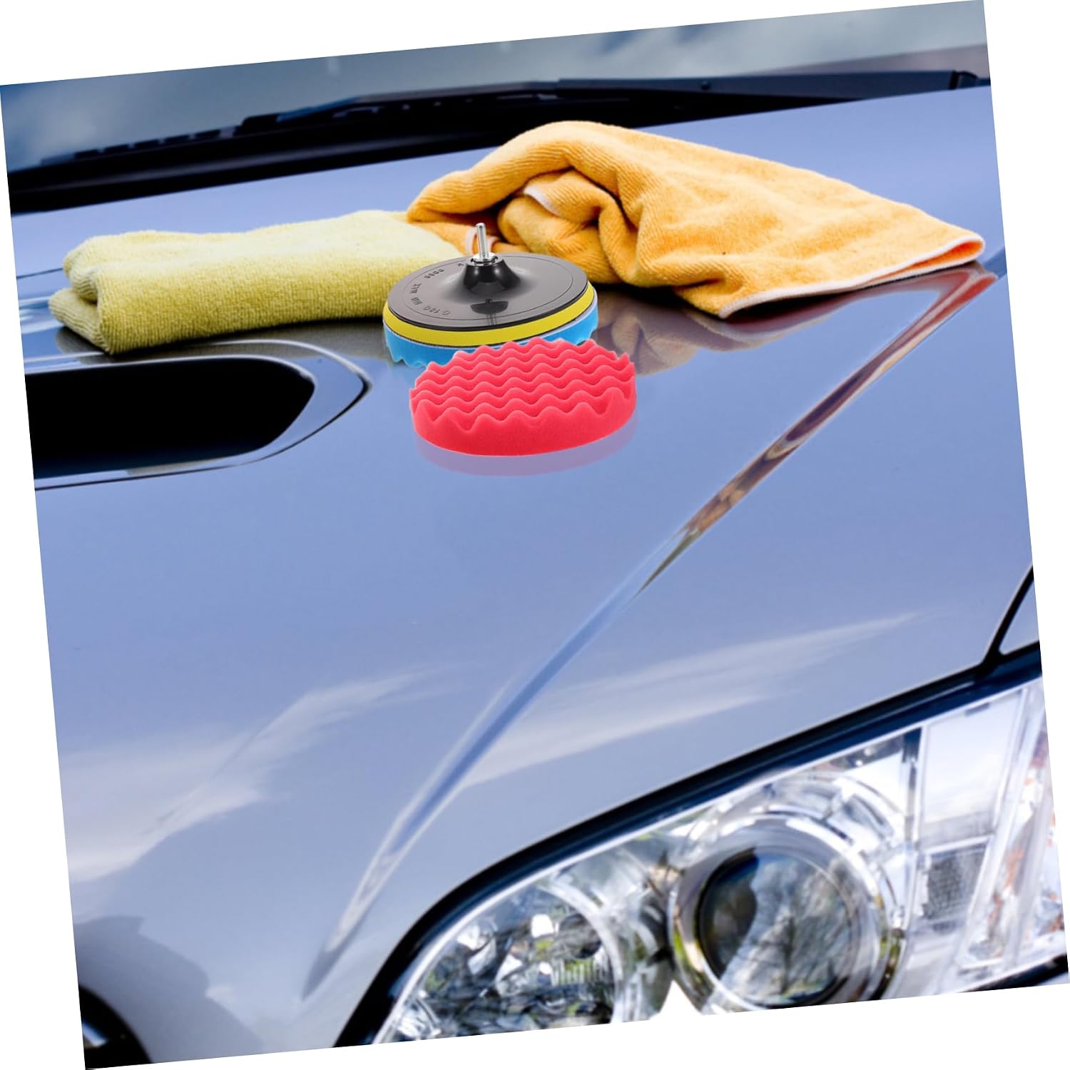 7-Inch 7-Piece Car Waxing and Polishing Set Self-Adhesive Wool Pads and Wave Sponge for Auto Detailing and Restoration
